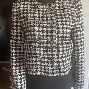 Mango Black and White Houndstooth Blazer